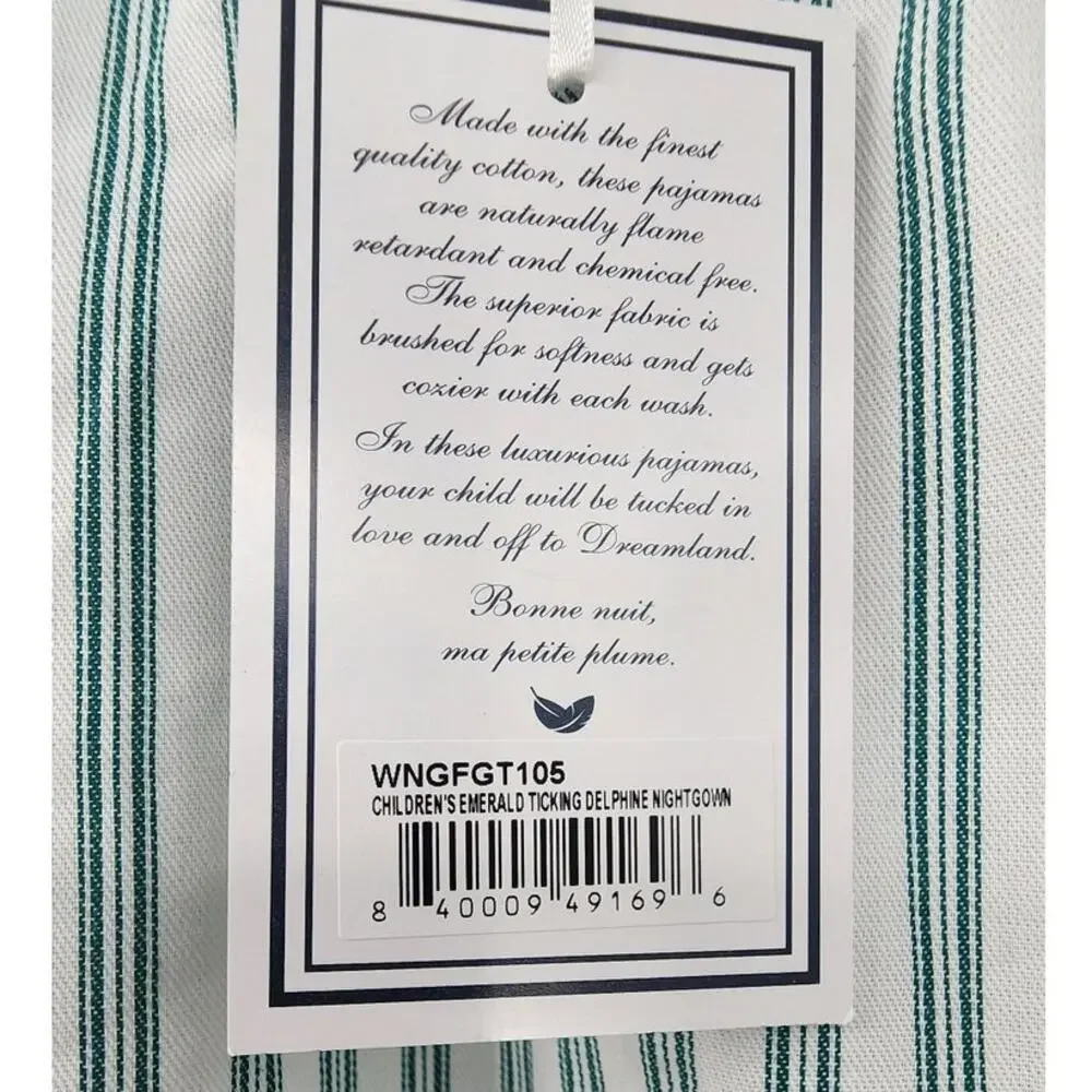 New NWT Petite Plume Girls Classic White Green Pajama Night Gown Size 5